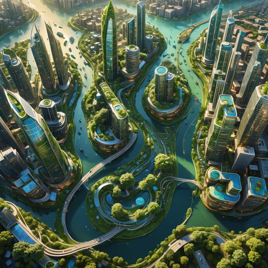 Eco-Futuristic Cityscape with Luminescent Vines