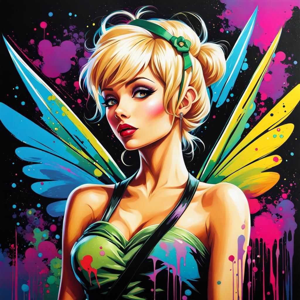 Tinkerbell Pinup in Pastel Goth Graffiti Art