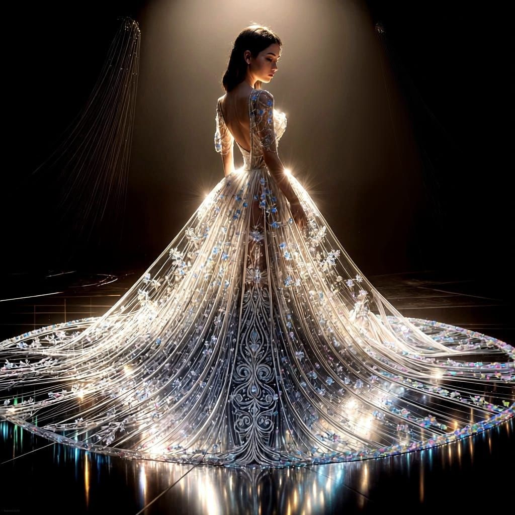 Asian Woman in Iridescent Glass Couture Dress