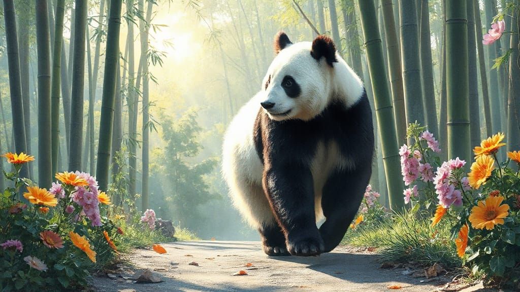 Giant Panda in Bamboo Forest with Watercolour Style
