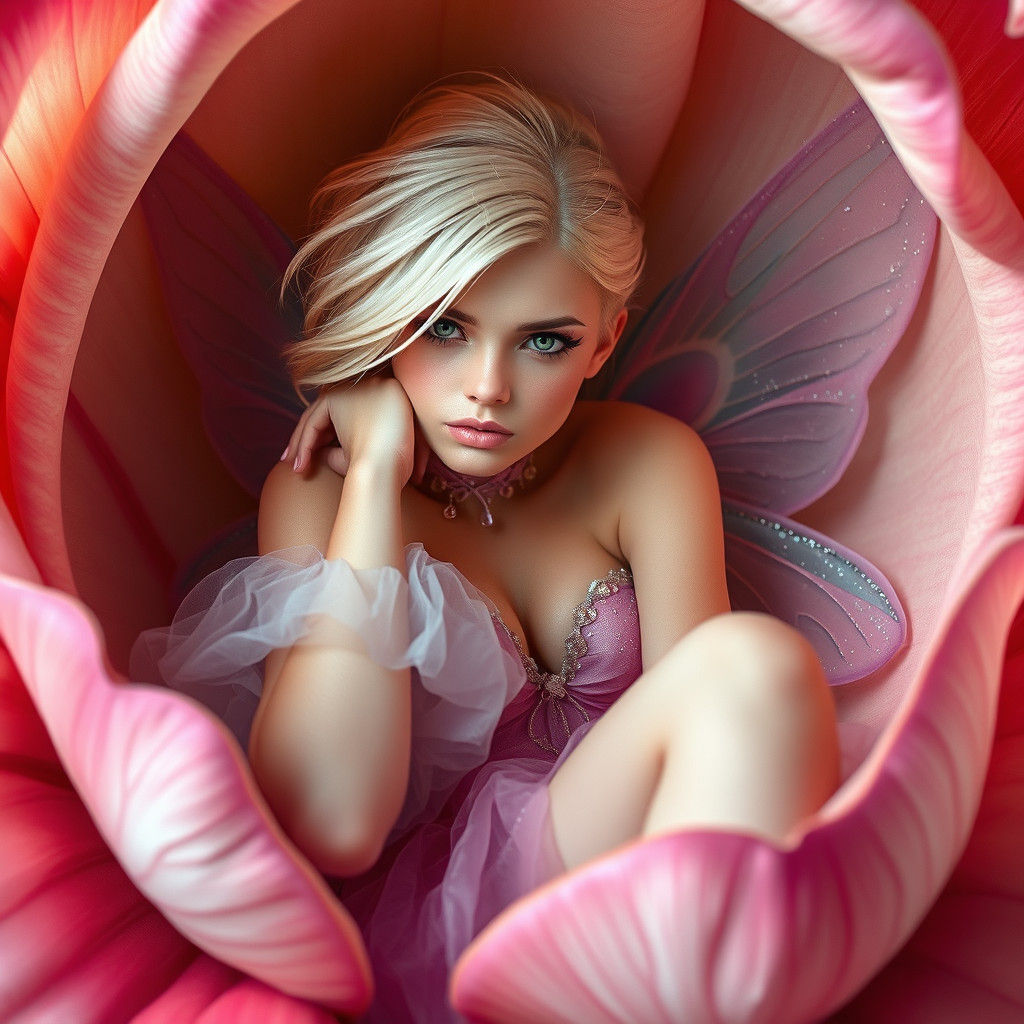 Pastel Fairy Lounging in Exotic Flower, Fantasy Art
