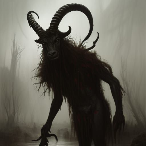 Eerie Swamp Horror: Monstrous Goat Humanoid