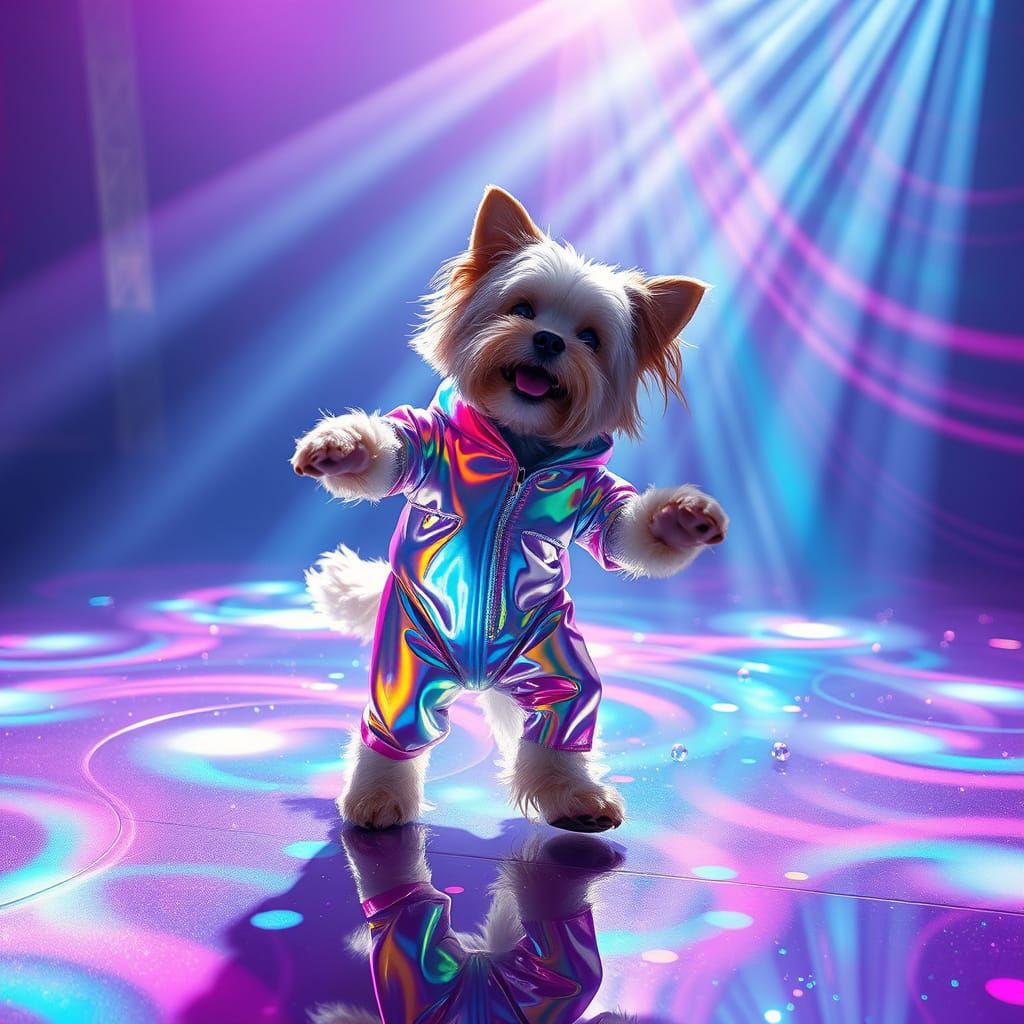 Vibrant Disco Doggy in Shimmering Jumpsuit