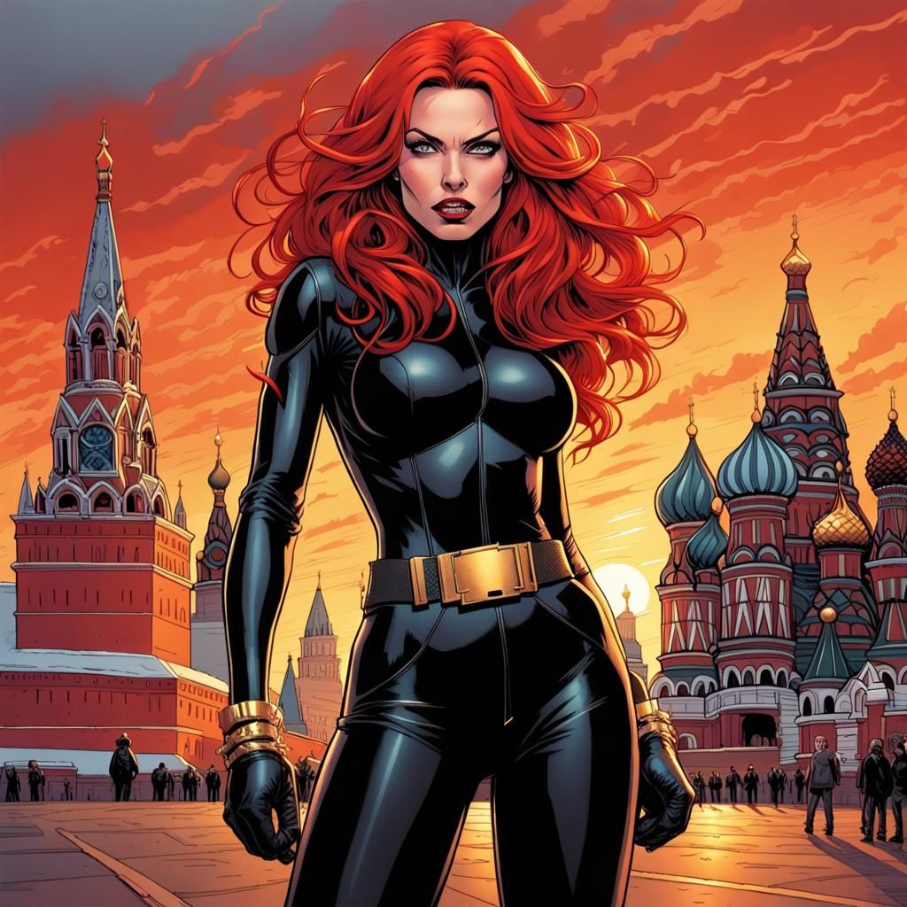 Black Widow Portrait in Comic Book Style
