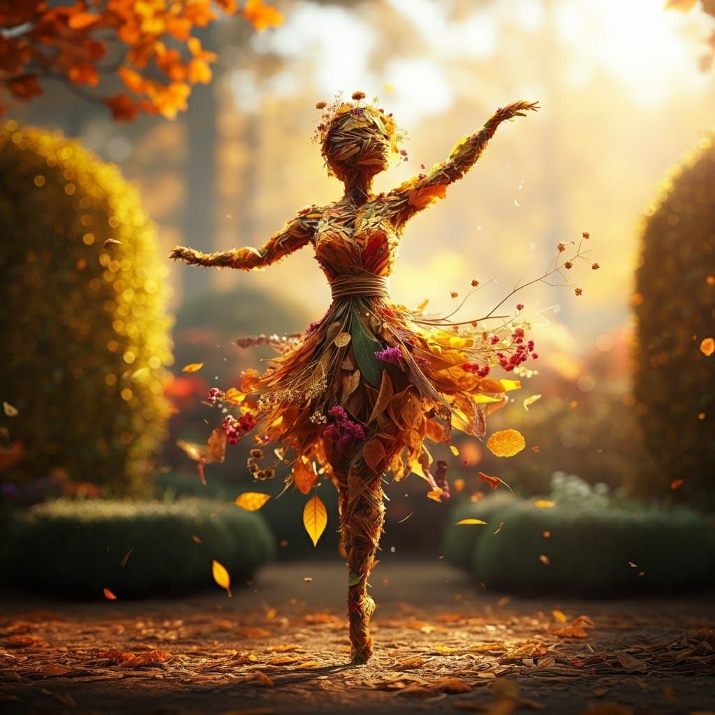 Ethereal Autumn Maiden Dance: Golden Leaves and Sunlight