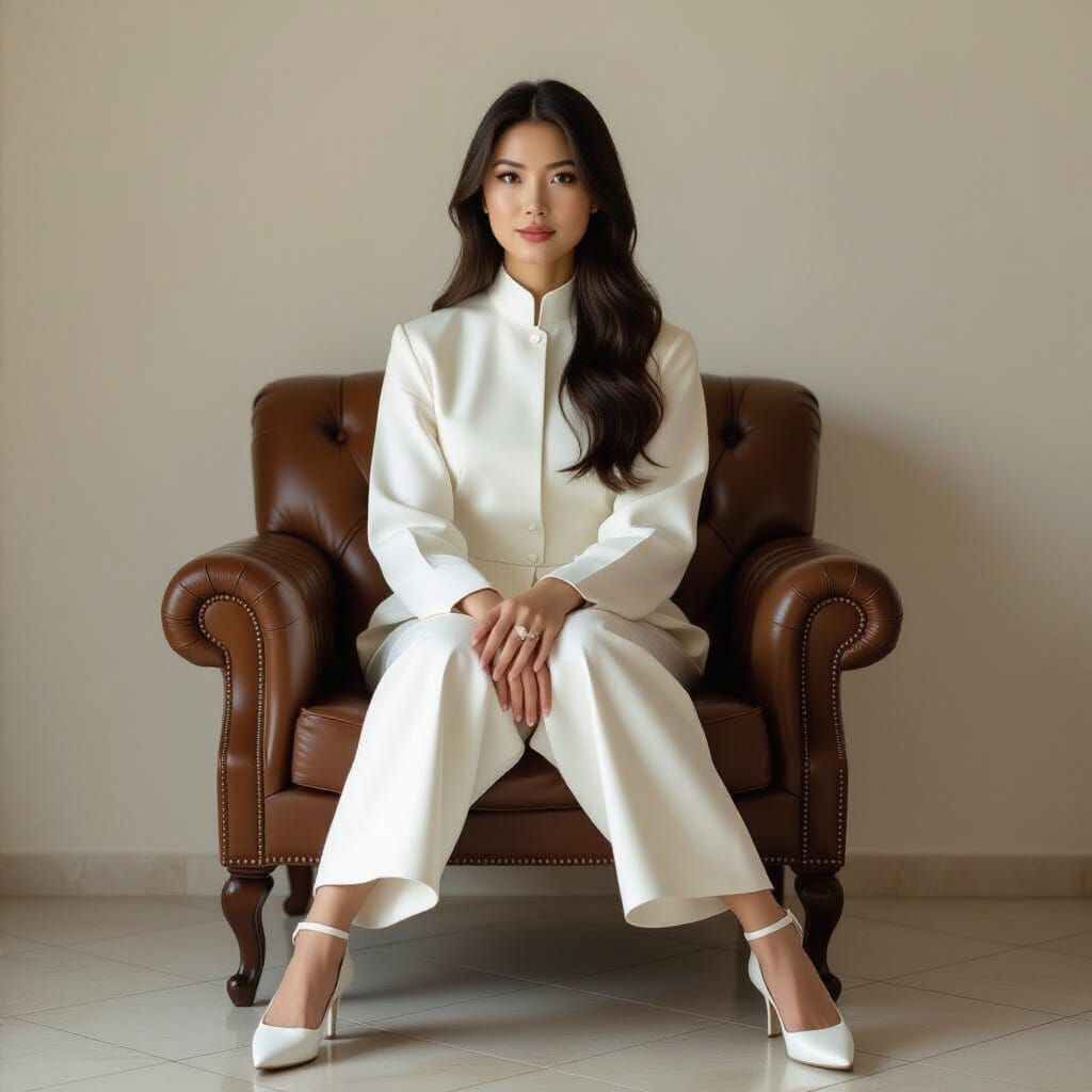 Asian Woman in White Dress, Figurative Style