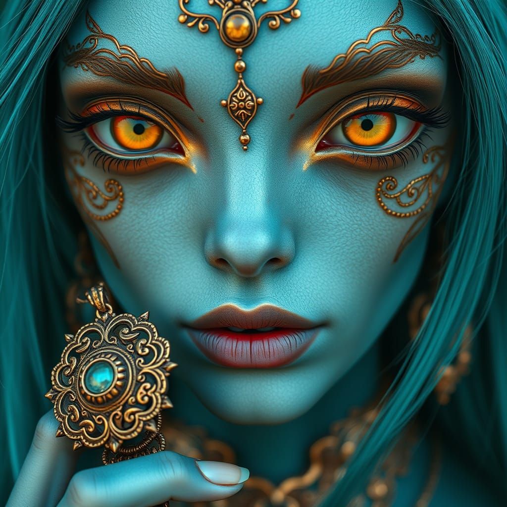 Ethereal Aquamarine Alien Reveals Hidden Treasure