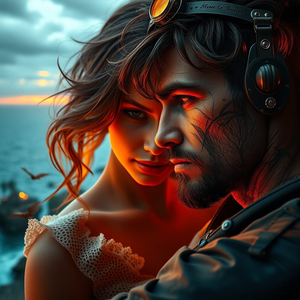 Romantic Steampunk Encounter Amidst Jungle Ruins