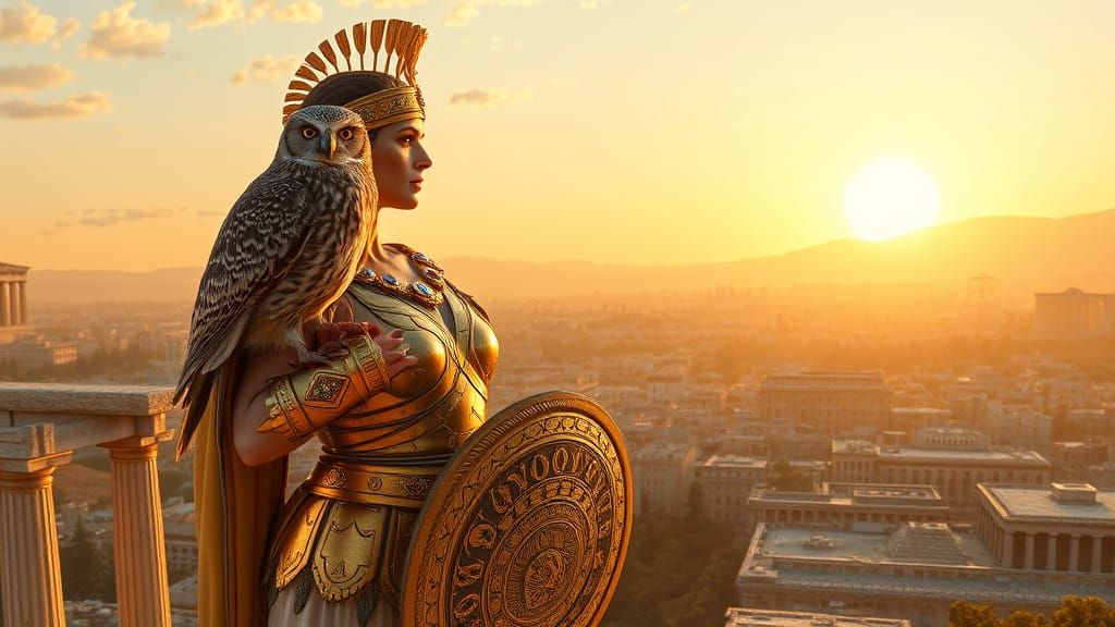 Athena in Golden Armor, Majestic Goddess of Ancient Athens