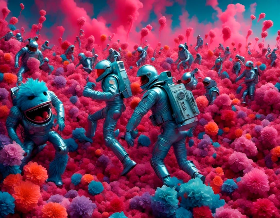 Psychedelic Retrowave Landscape in Mixed Media Style