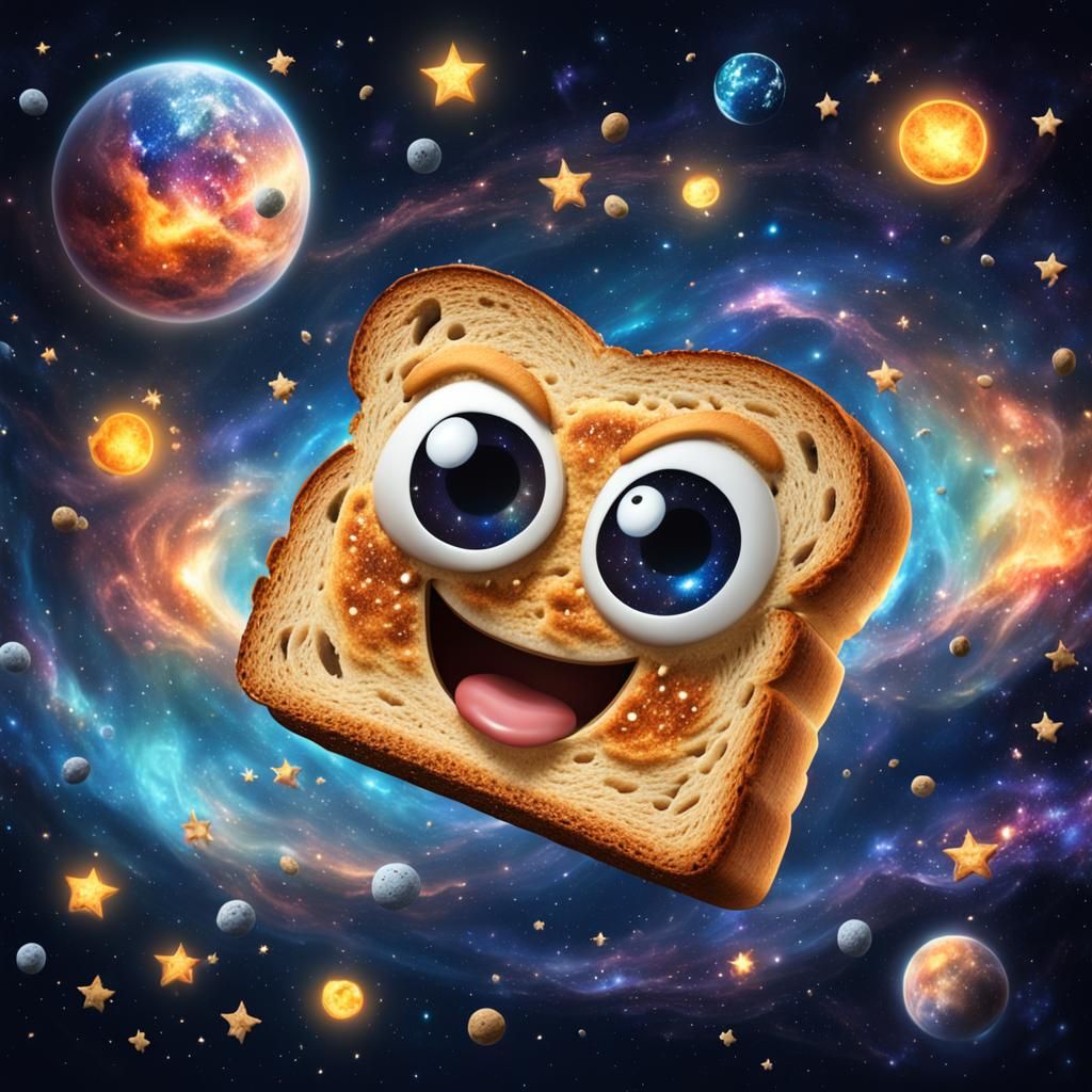 Cartoon Toast in Outer Space Galaxy