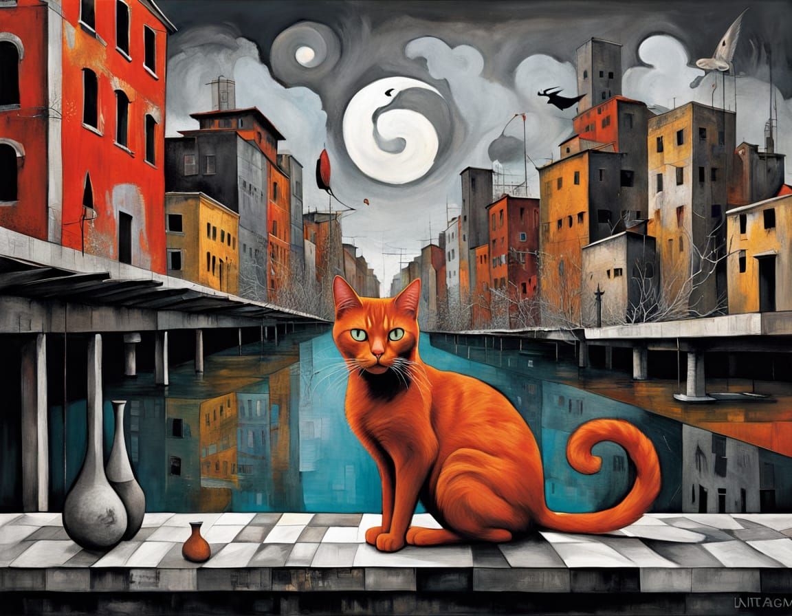 Surreal scene with Cat