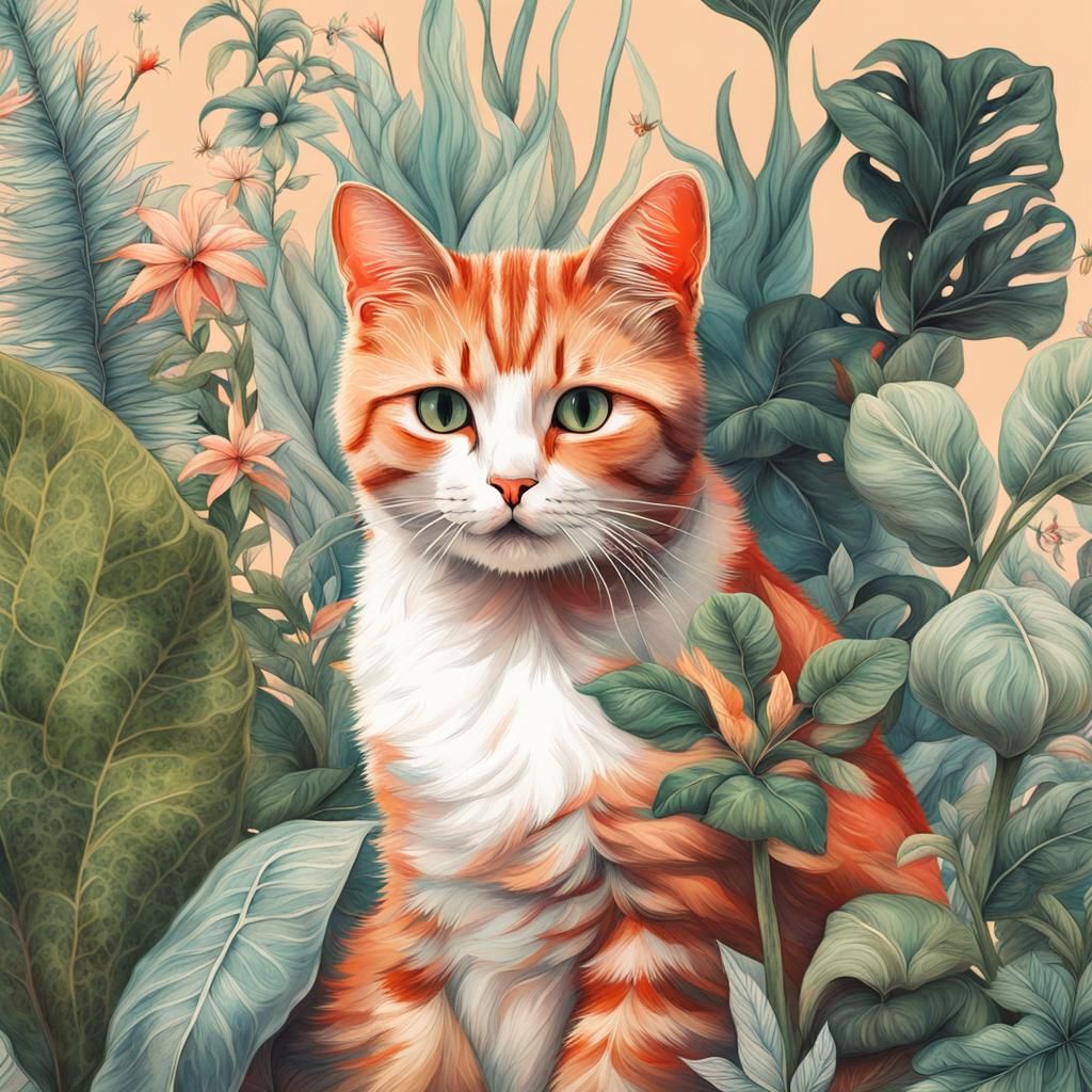 Double Exposure: Cute Cat and Big Plants