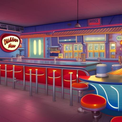 Vibrant 1950s Diner Interior Concept Art