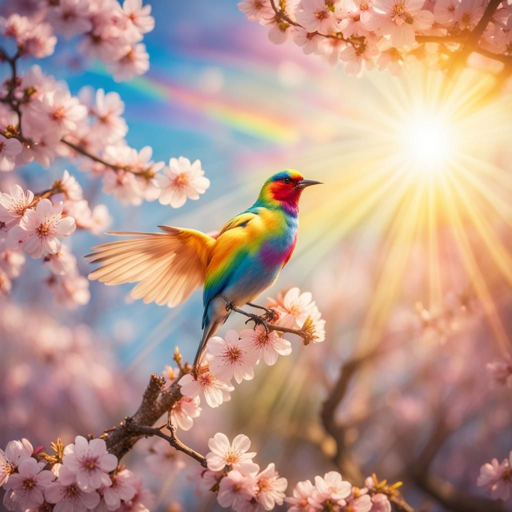Rainbow Bird with Golden Details at Sunset