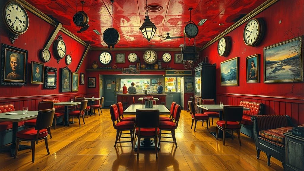 Surreal Diner Nightmare in Impasto Style