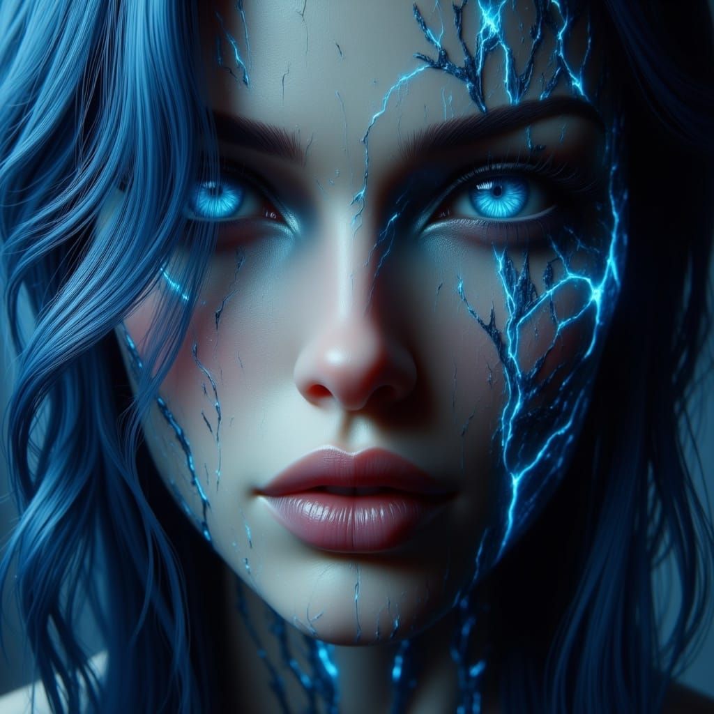 Moody Portrait of Pale Woman with Blue Hair