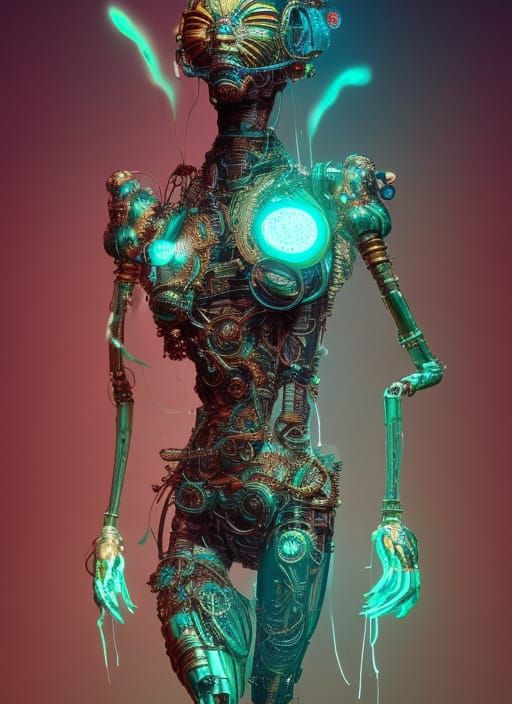 Bronze Robot Woman Dancing: Fantasy Art