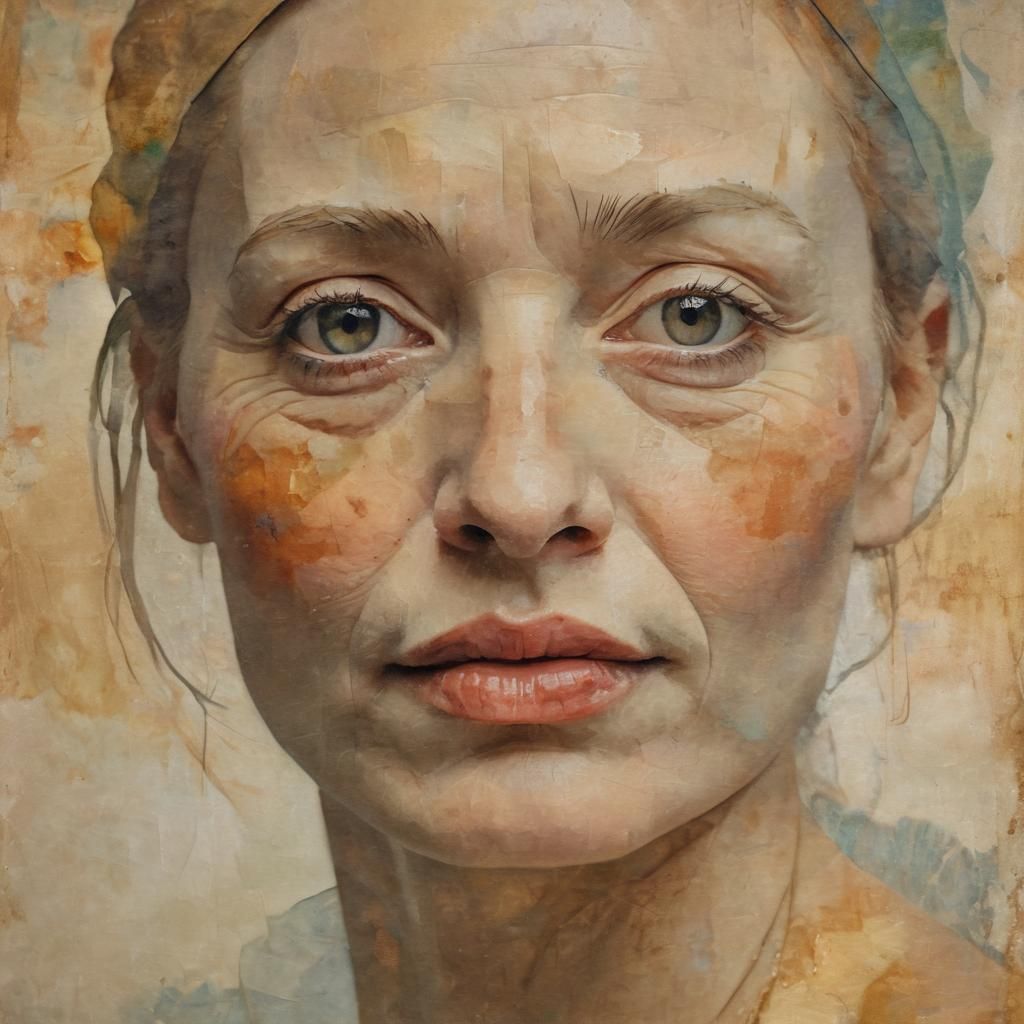 Cyborg Deity Portrait in Naive Art Style