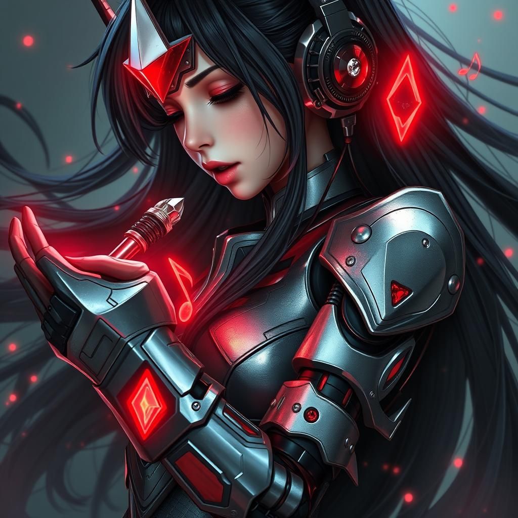 Futuristic Bard Singing with Musical Calligraphy, Digital Ar...