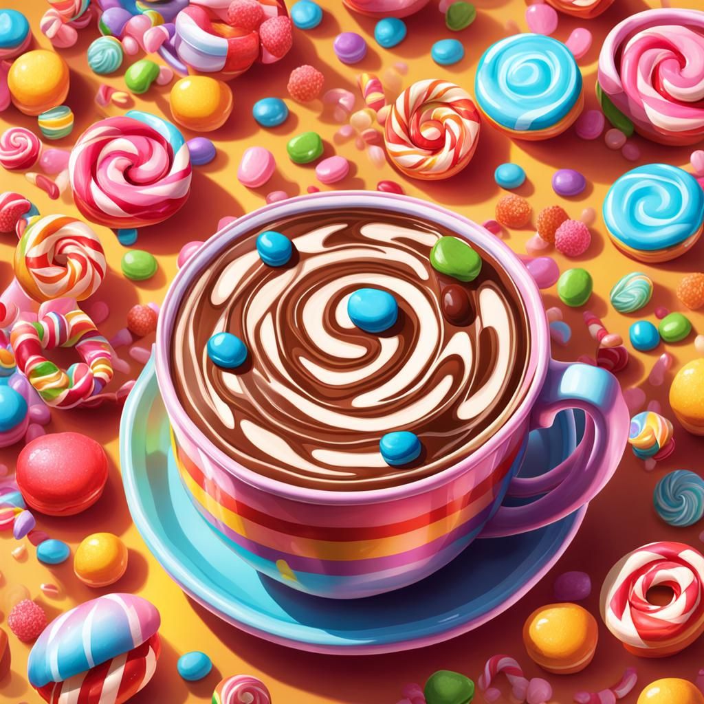 Whimsical Coffee Cup in Candy Art Style