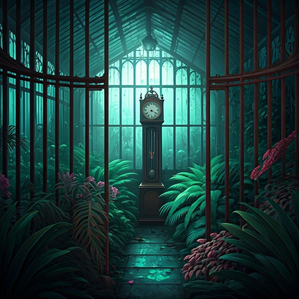 Mysterious Victorian Greenhouse with Bioluminescent Plants a...