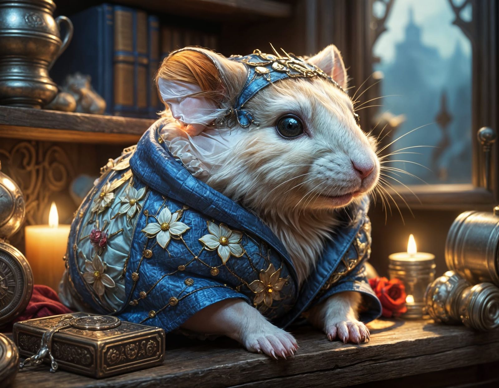 Whimsical Gingham Hamster in Cozy Craft Shop