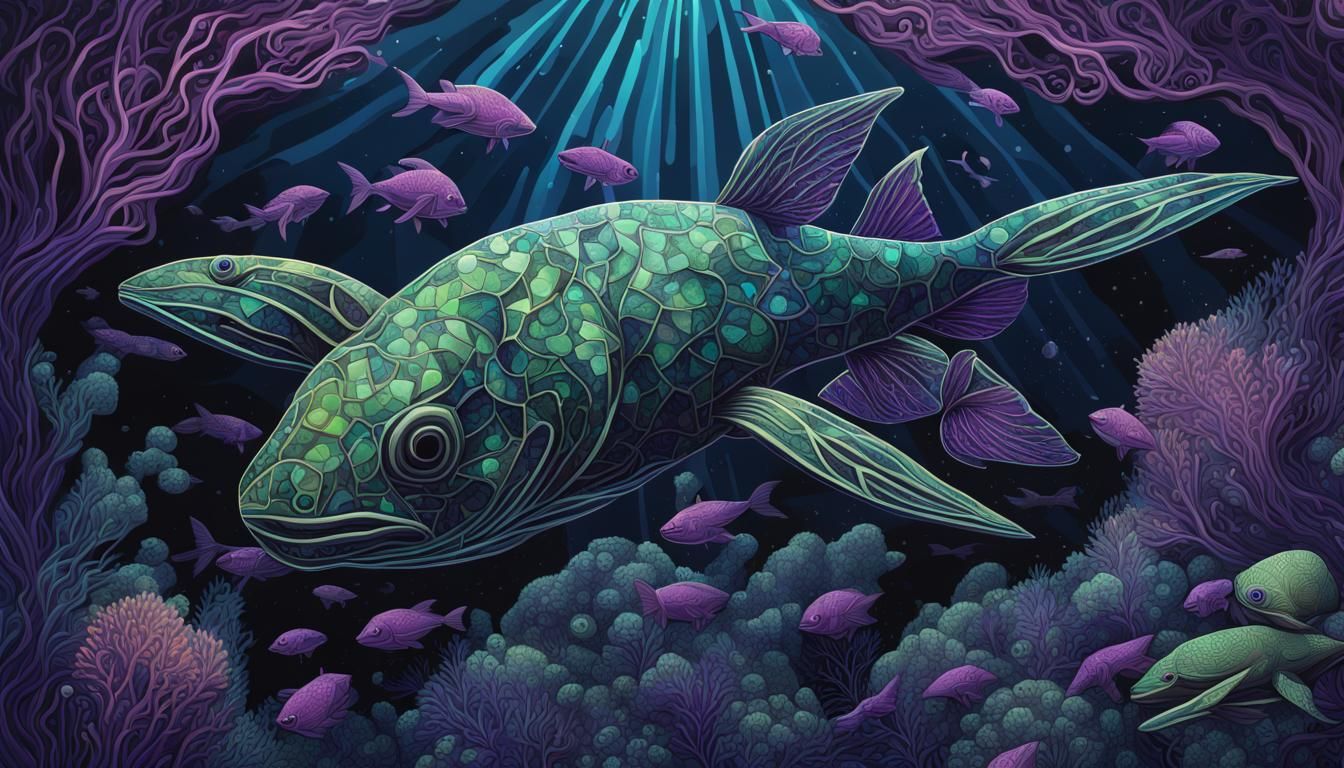 Bioluminescent Underwater Mosaic Concept Art
