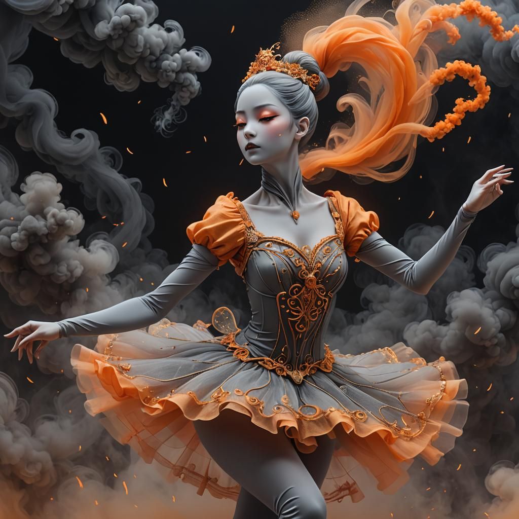 Mummified Ballerina Dances in Smoky Anime Style