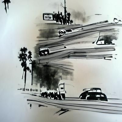 Los Angeles Traffic in Black and White Ink