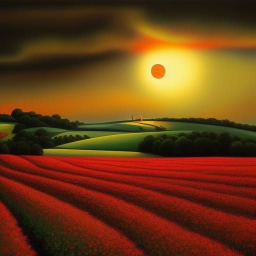 Surreal Halloween Wheat Field in Neo-Impressionist Style