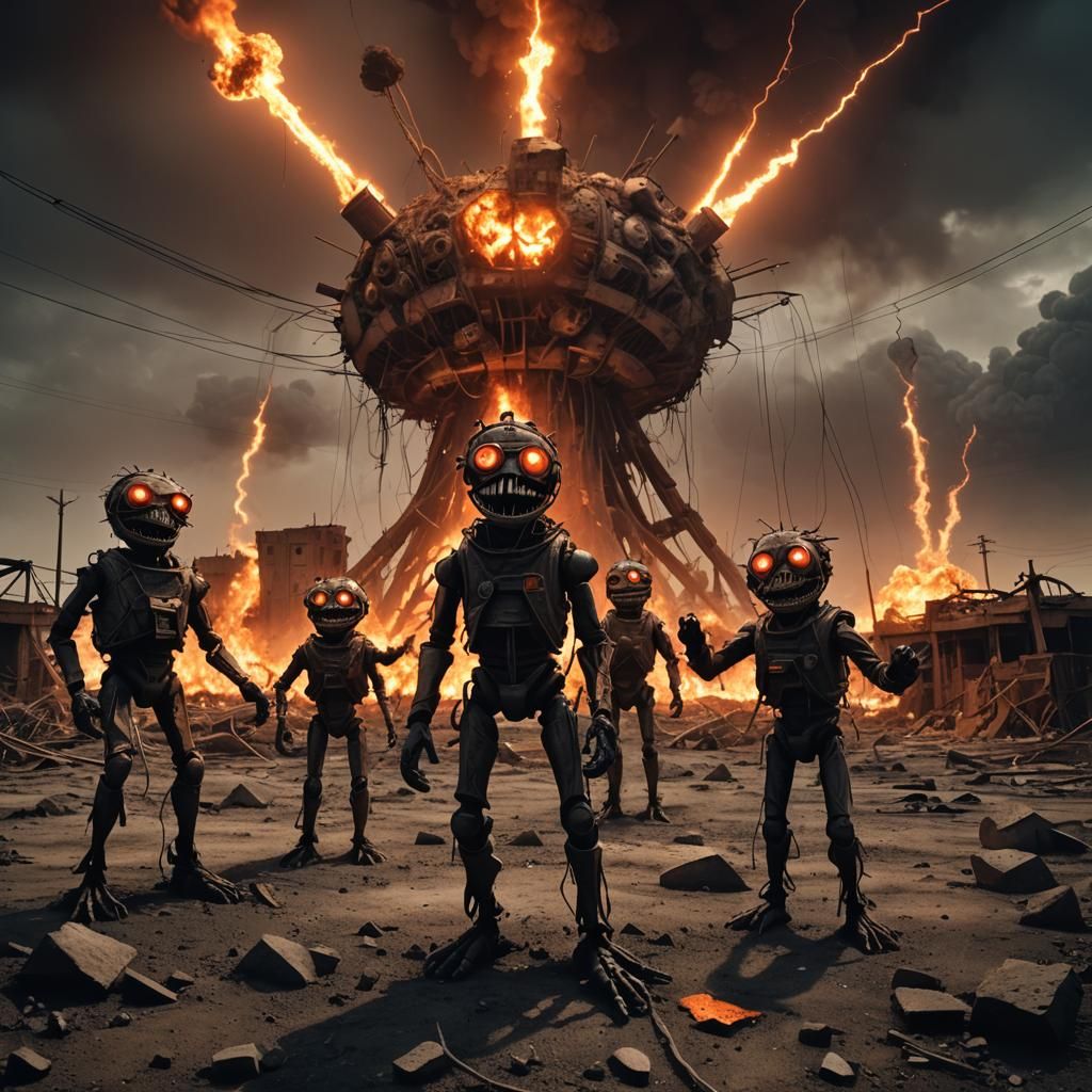 Dystopian Wasteland: Puppets in Nuclear Explosion