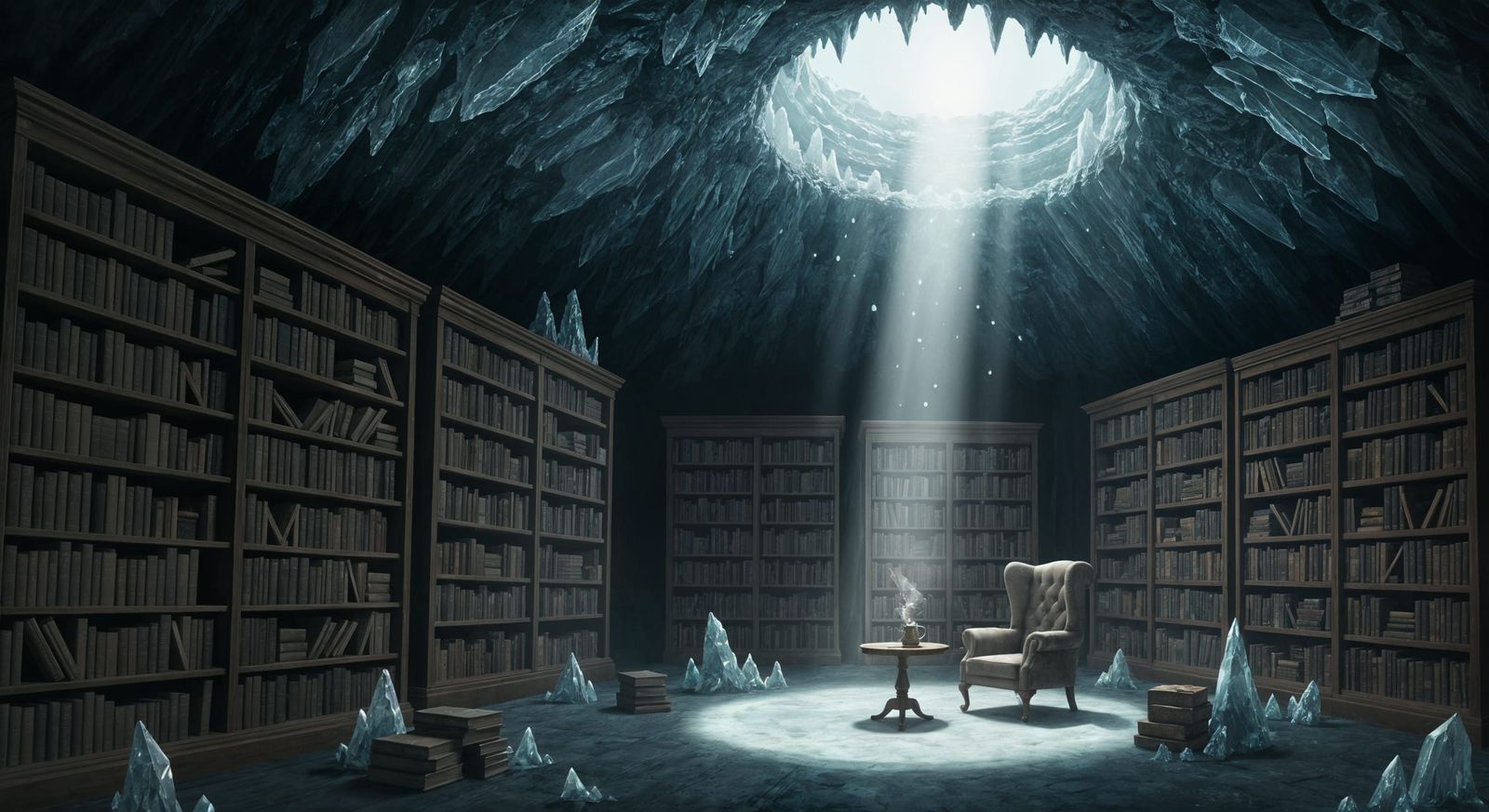 Gothic Library in Crystalline Cave System