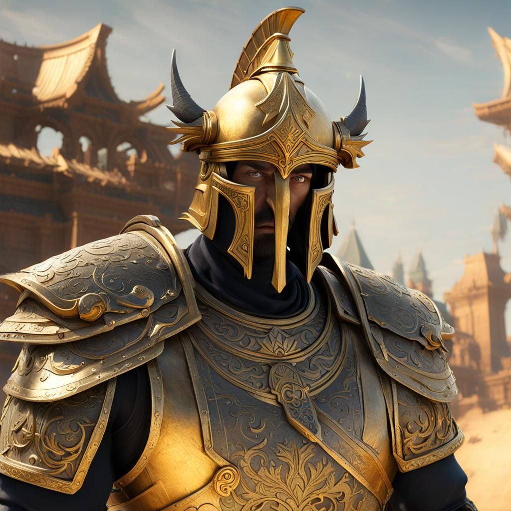 Golden Warrior Helmet: 3D Game Cinematic Render