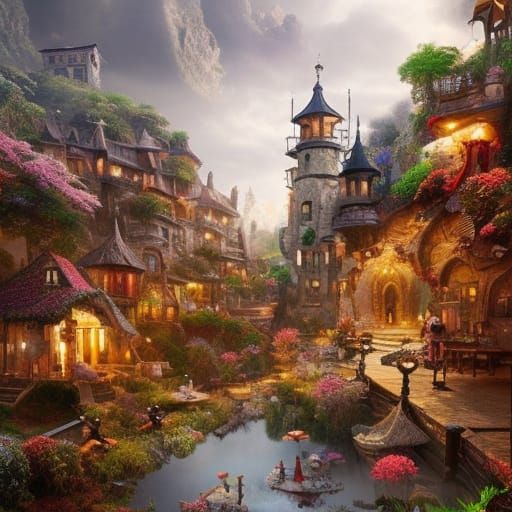 Epic Fairy Town Digital Matte Painting
