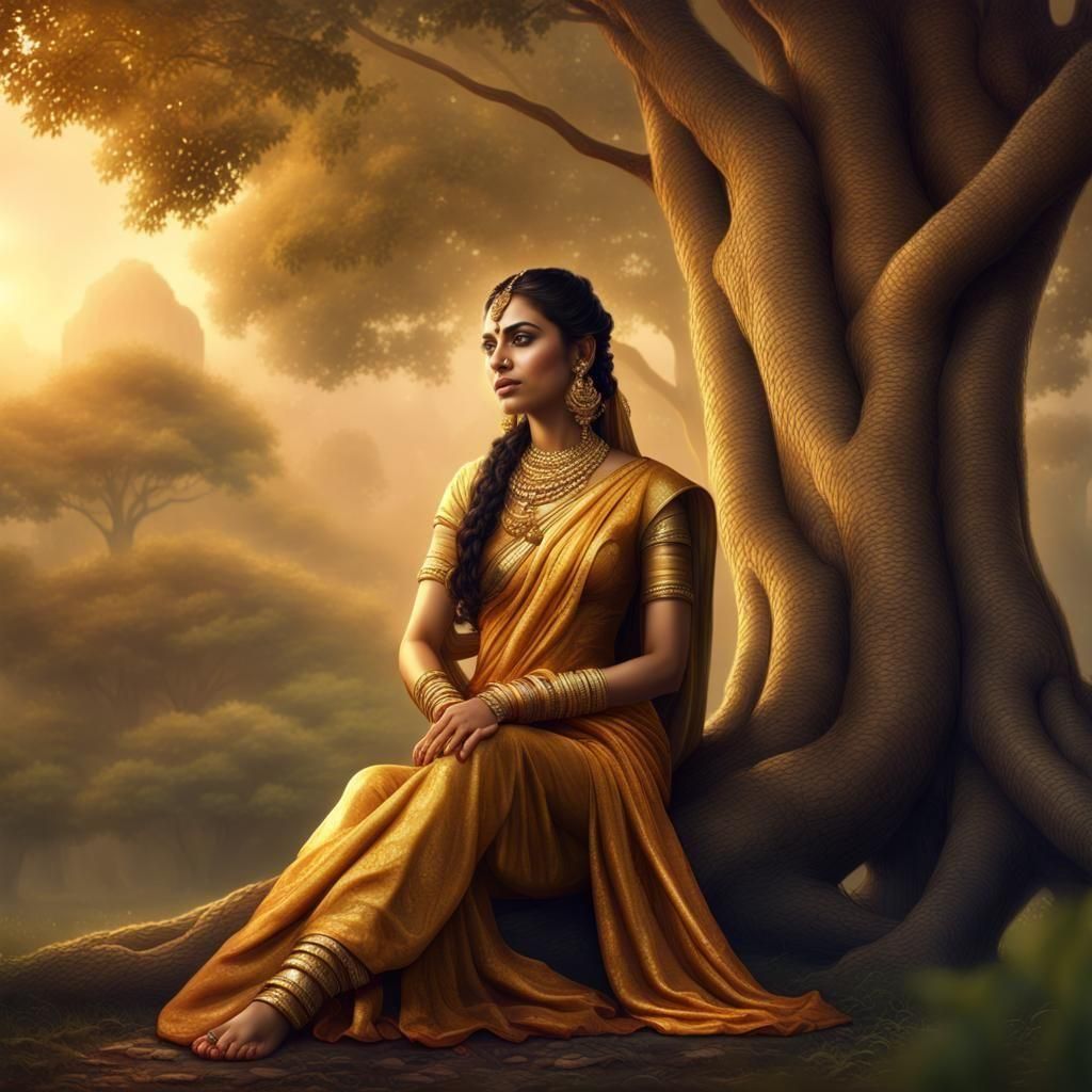 Goddess Sita in Ashoka Grove: Digital Painting