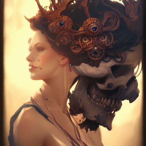 Skull King and Queen Portrait in Hyperdetailed Style