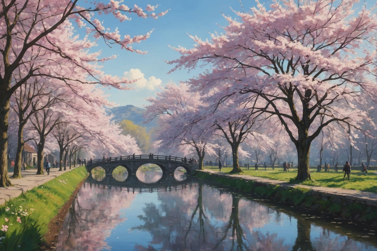 Delicate Cherry Blossoms in Full Bloom: Impressionistic Styl...