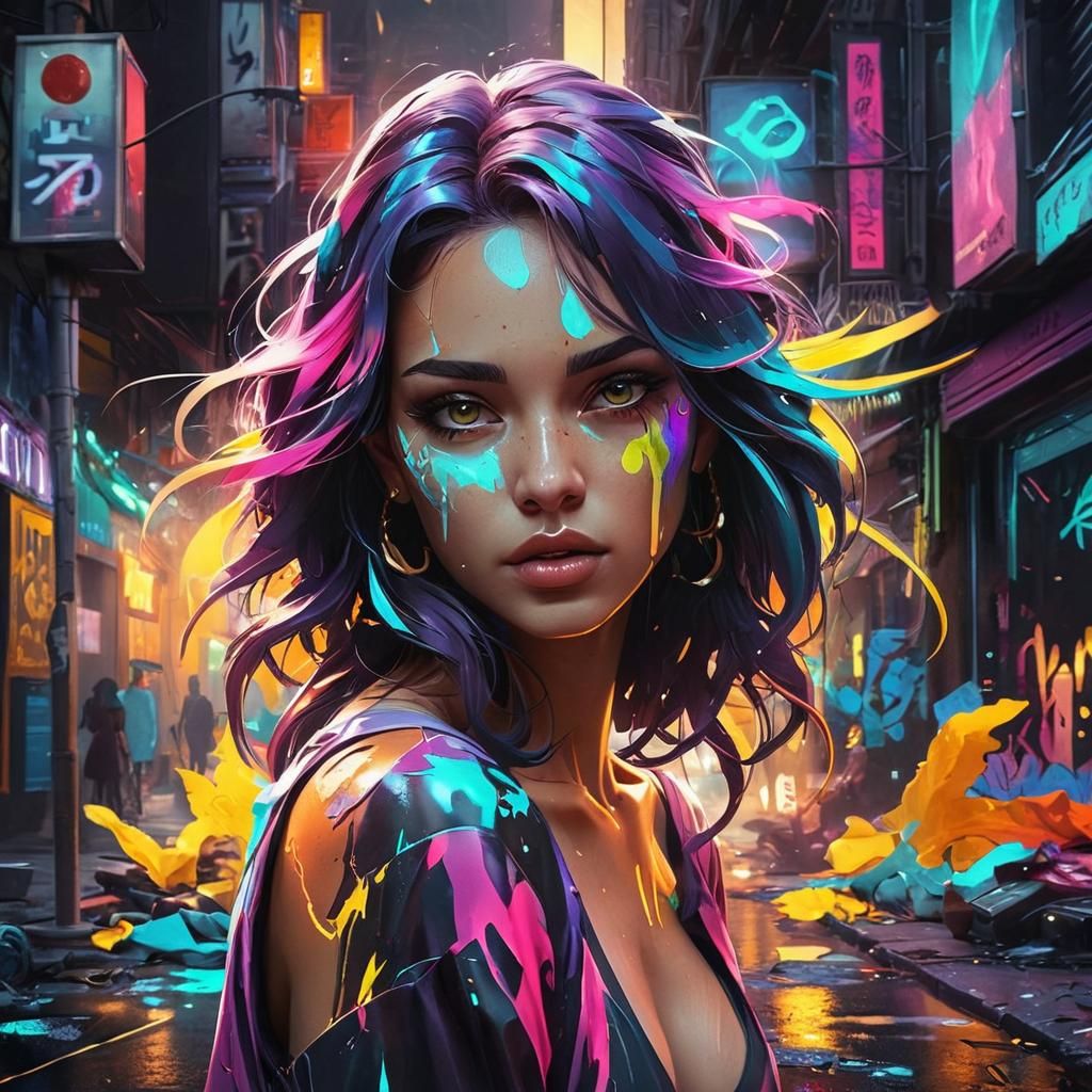 Neon-Lit Streets Filled with Women: A Dark Fantasy Concept