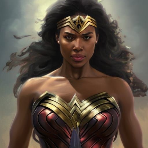 Pregnant Black Wonder Woman Portrait in 8K