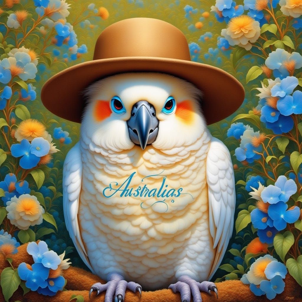 Cuckatoo with swagman hat