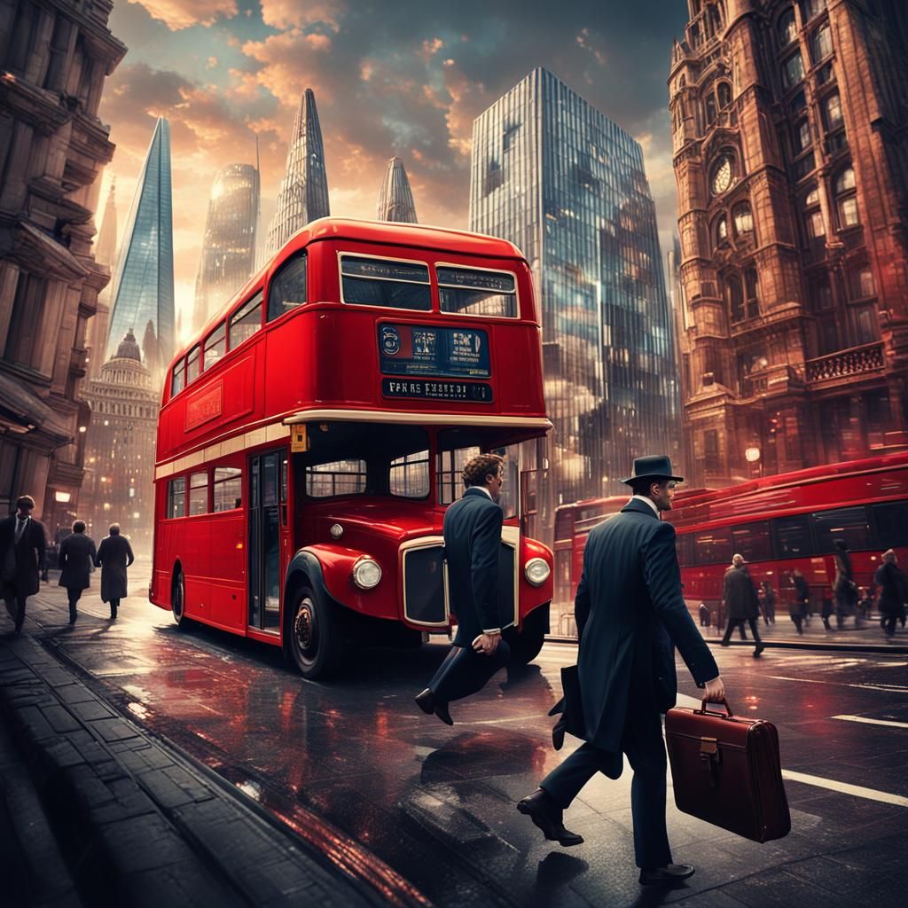 London Bus in Matte Painting Style