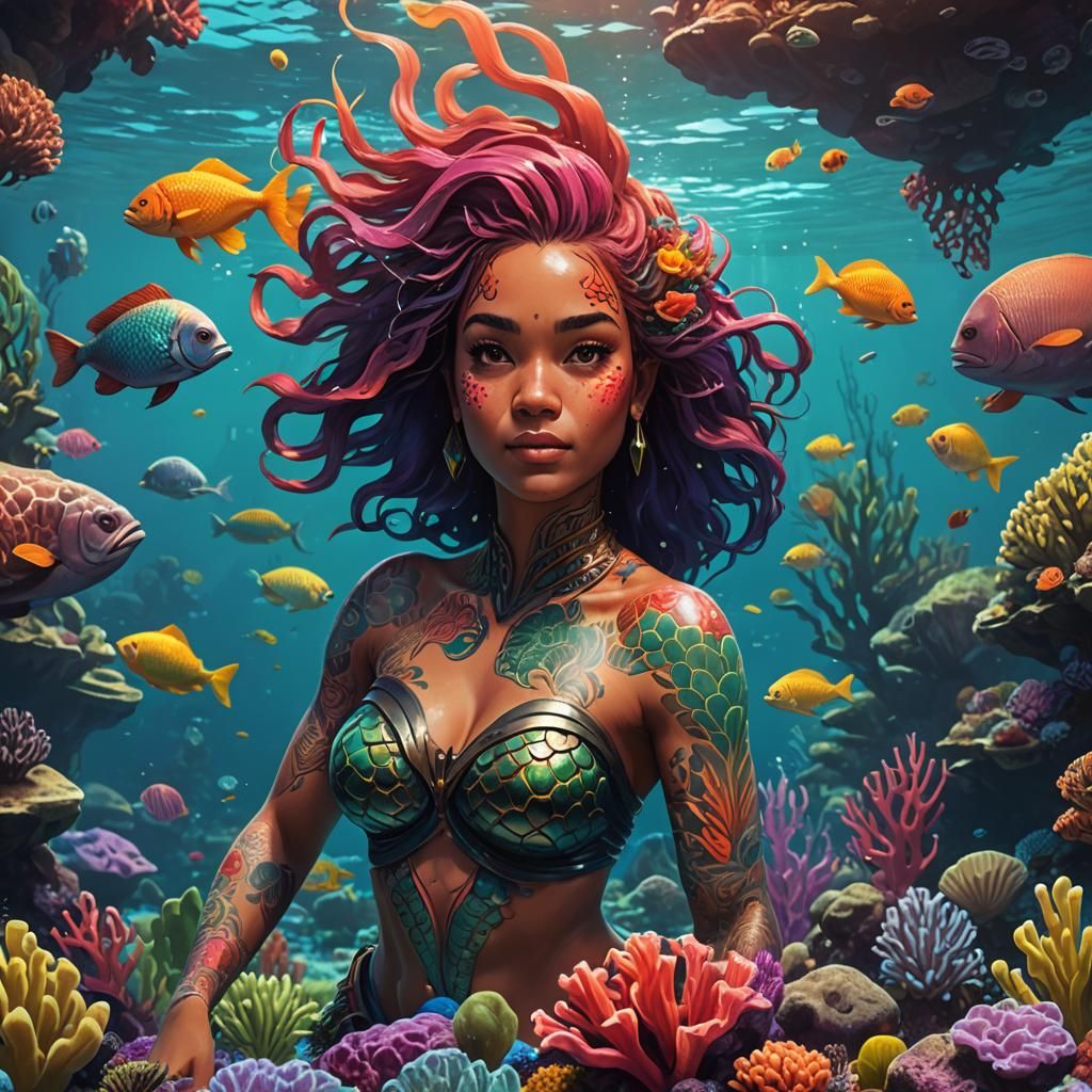 Polynesian Mermaid Concept Art in 8K