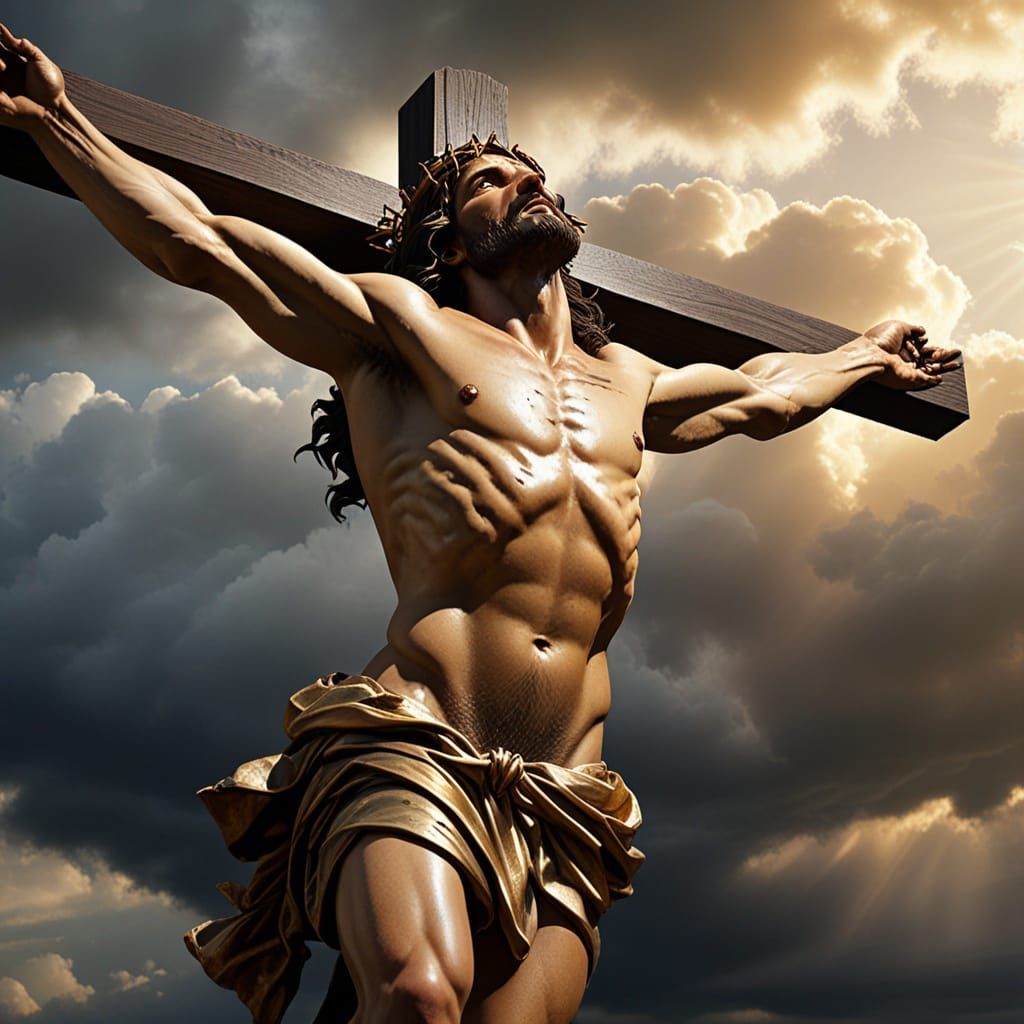 Crucifixion of Christ: Baroque Oil Painting in Chiaroscuro