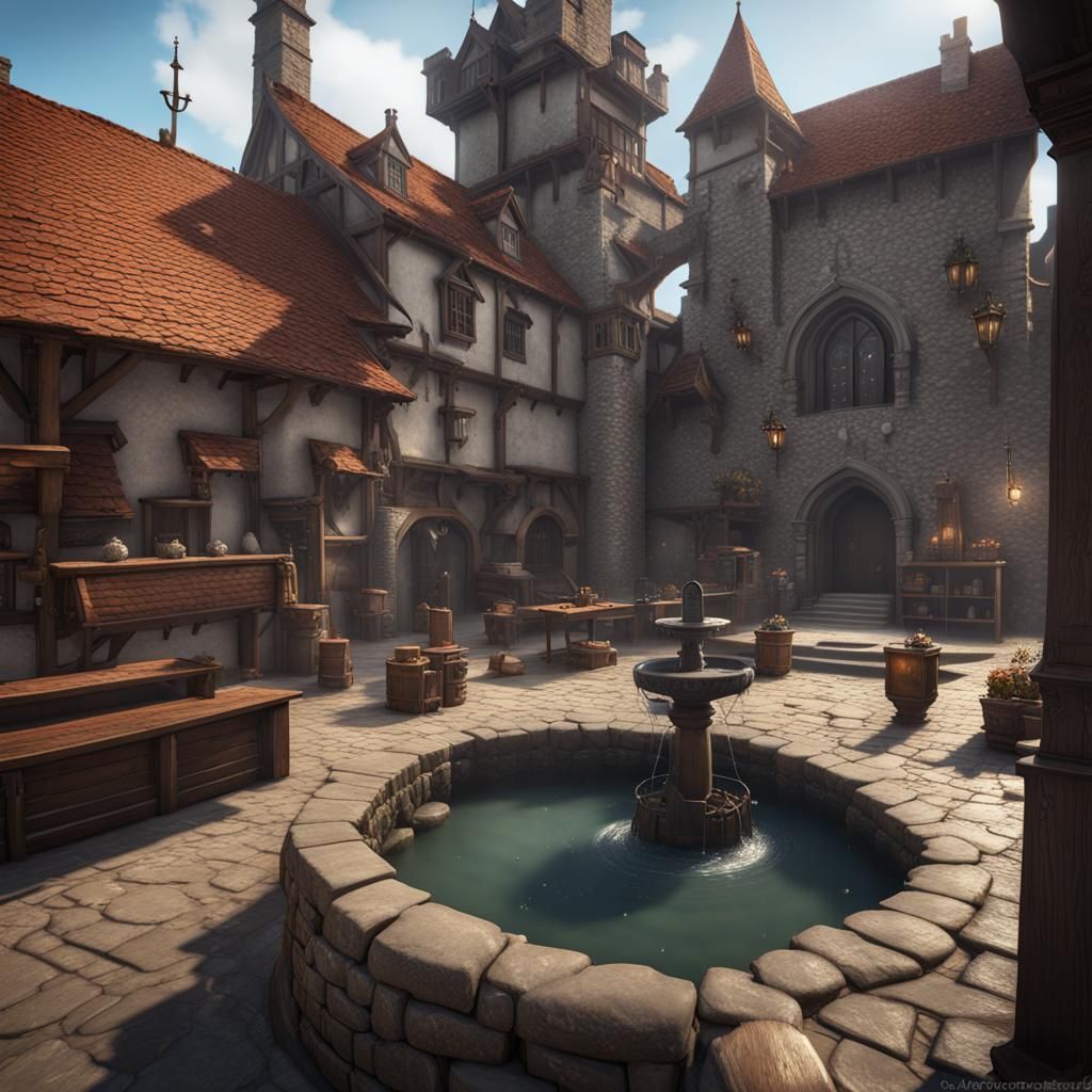 Medieval Town Game Assets in 3D Cinematic Style