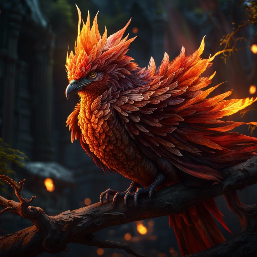 Stunning Fire Bird Portrait on Branch