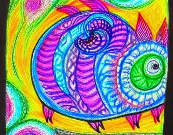 Aztec Snail in Crayon Style with Spiral Shell
