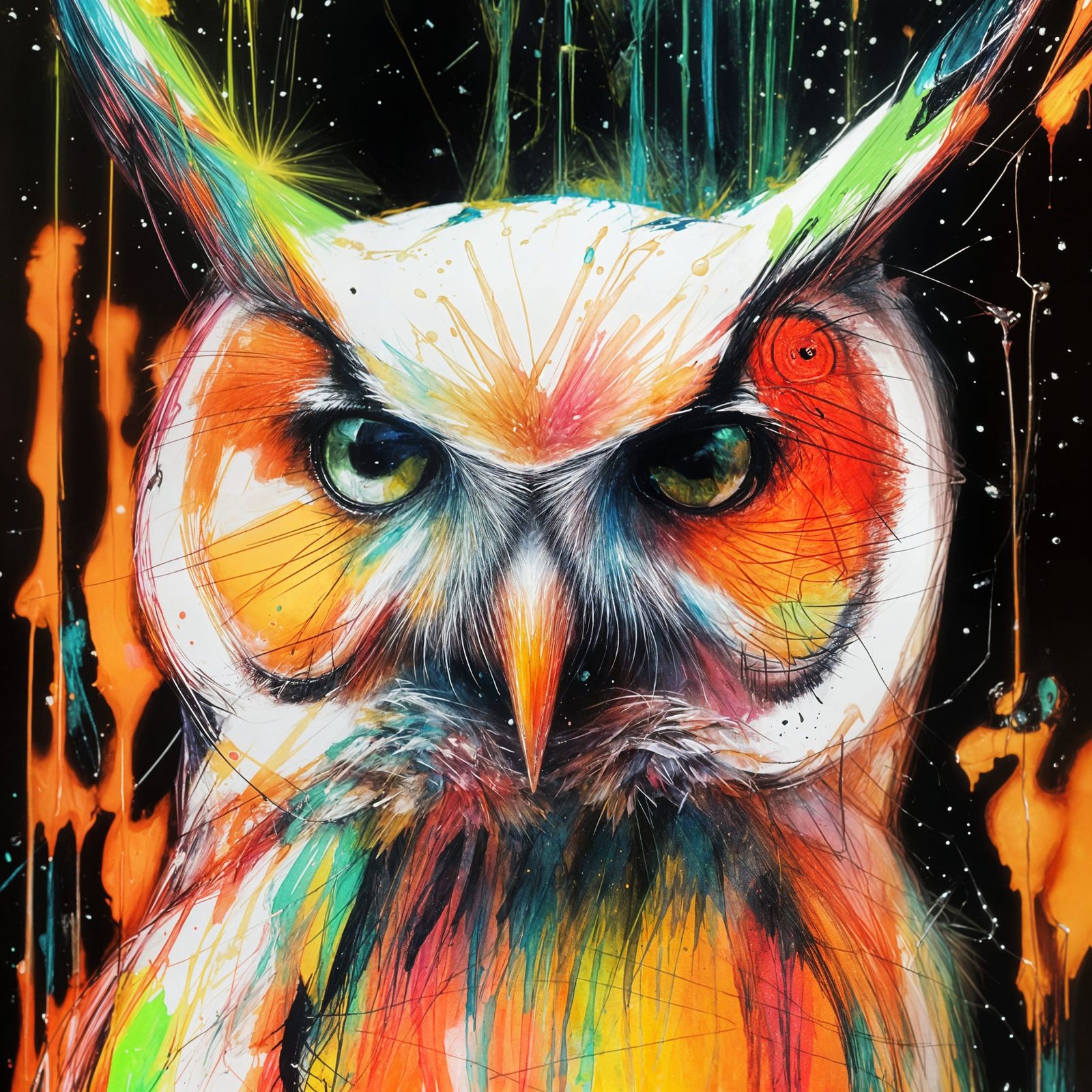 Vibrant Neon Owl Splash Art Portrait