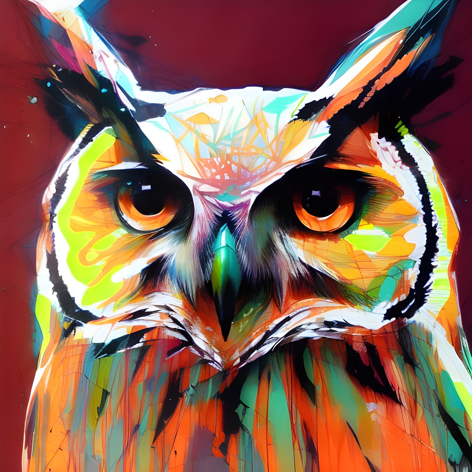 Neon Ink Owl Portrait in Splash Art Style