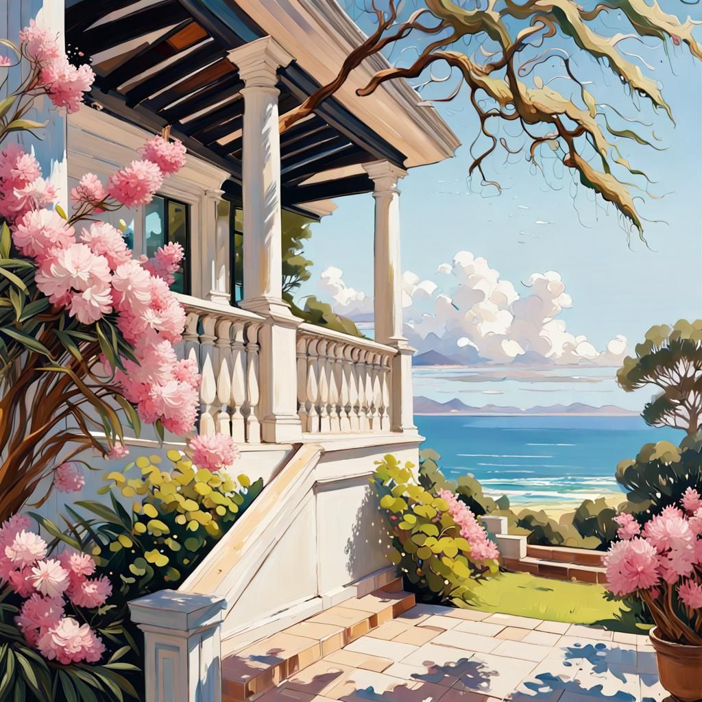 Villa Overlooking Sea in Detailed Matte Painting